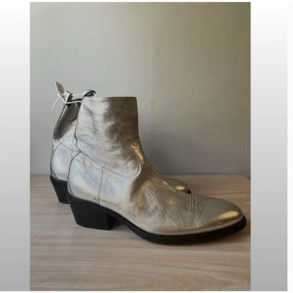 Men's Silver Metallic Ankle Boots - Stylish Zip Chelsea